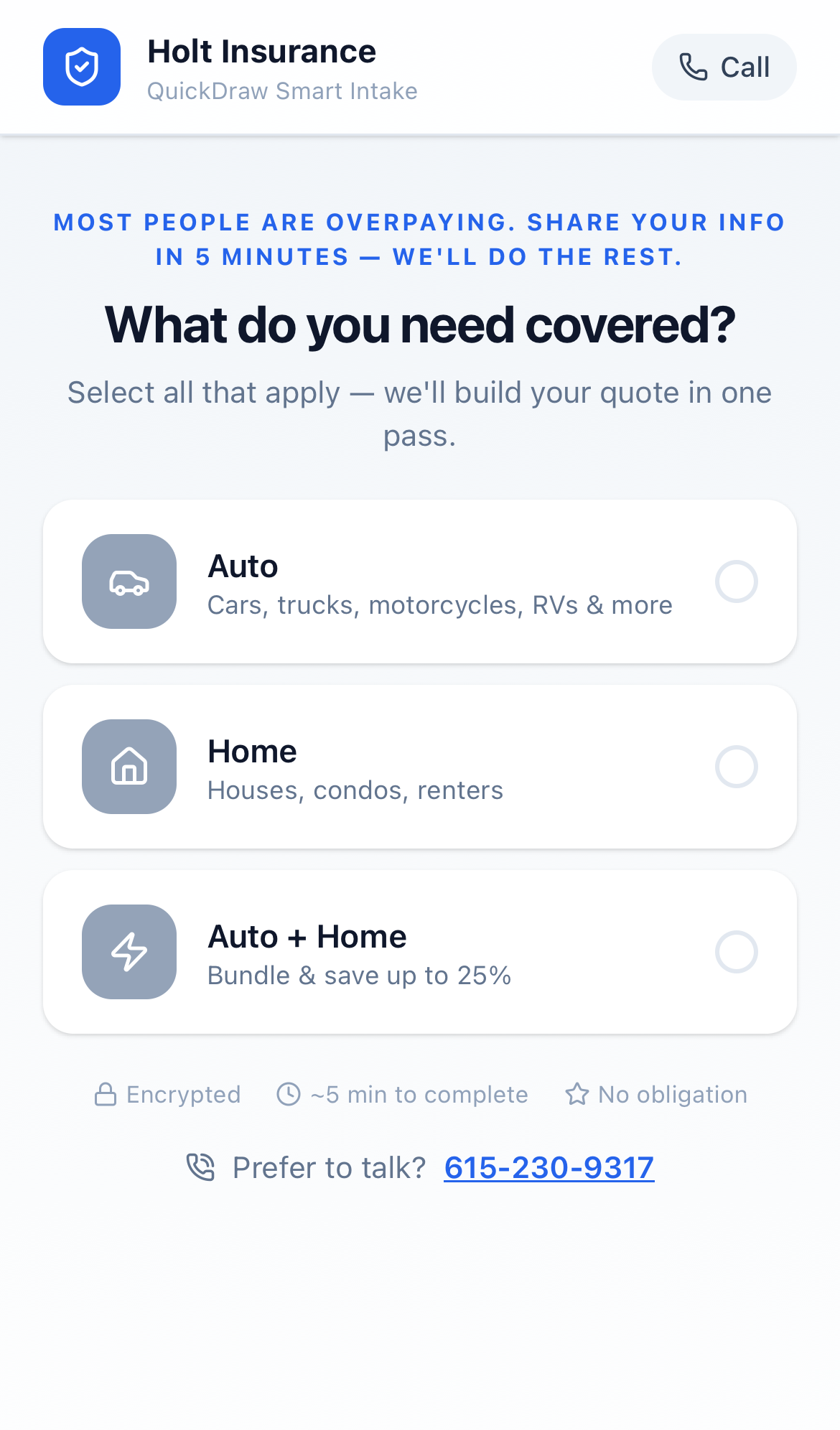 QuickDraw mobile intake